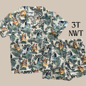 Bluey Summer Tropical Set Button Down Shirt and Shorts - 3T NWT